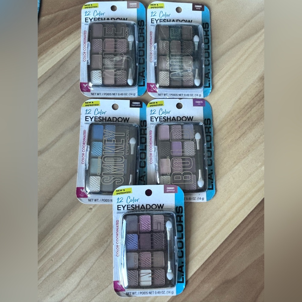 Eyeshadow Palette Lot Of 5 L.A. Colors Nude, Smokey, Bold NEW Sealed
